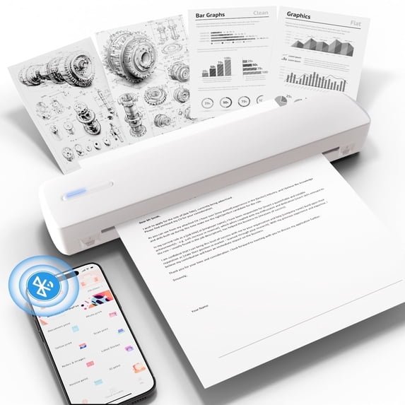 Wireless Printer, Thermal Printer, Monochrome for Travel, Mobile Office School Home, Bluetooth Printer Compatible with Ios and Android, for Phone and Laptop