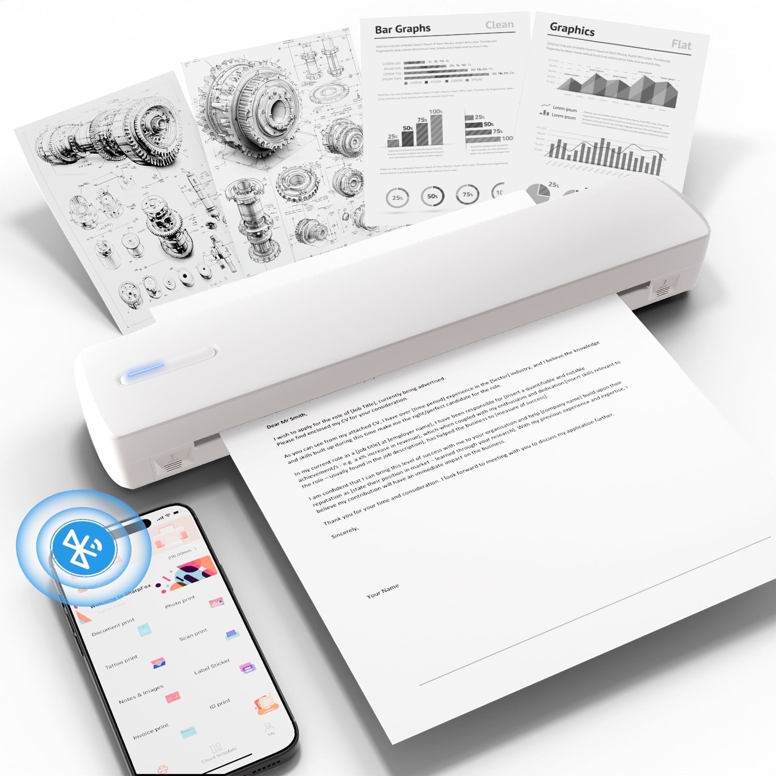 プリンター・複合機 A4 Portable Thermal Printer A4 Thermal Printer Portable Wireless&USB Connect Connect with