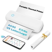 Wireless Portable Printers, Bluetooth Thermal Printer Support 8.5 X 11 US Letter & A4 Thermal Paper, Inkless Printer Compatible with Android iOS & Laptop for Travel Office Car Home, White