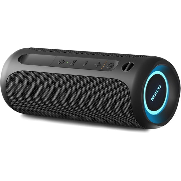 Wireless Portable Speaker,IPX7 Waterproof Bluetooth Speaker, 25W Loud Stereo Sound, Bassboom Technology, TWS Pairing, Built-in Mic, 16H Playtime with Lights for Home Outdoor - Black