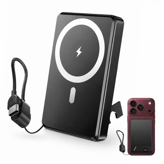 Magnetic Power Bank 10000mAh, 20W Fast Charging Wireless Power Bank, Portable Charger With a folding stand and Portable Fast-Charging Cable, Compatible with iPhone 18/17/16/15 Series, Samsung