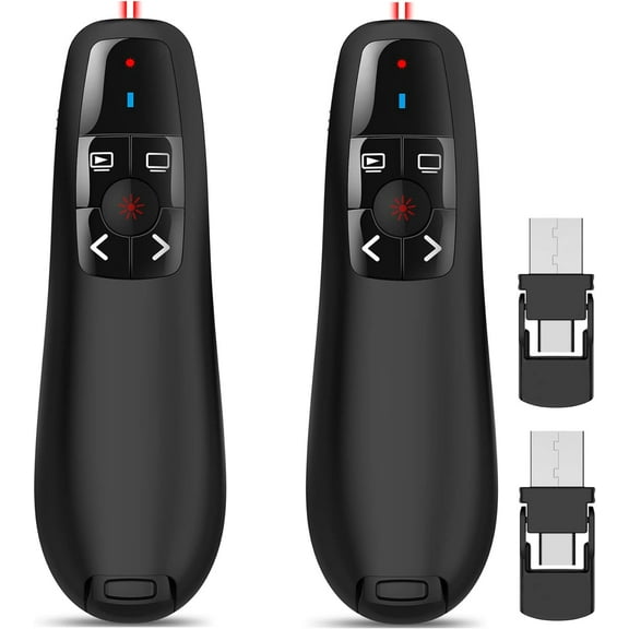 Wireless PowerPoint Remote Presentation Clicker: Battery Operated Presenter PPT Slide Advancer with Red Pointer | 100Ft Control Range | Plug & Play via USB | Ergonomic Design - Universal Compatibility