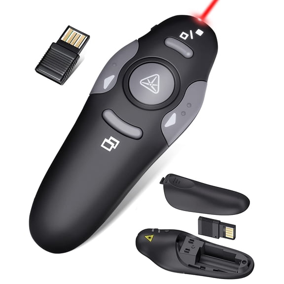 Wireless PowerPoint Remote with Laser Pointer, USB Presenter Clicker for Slide Shows, Supports Mac Windows Linux Laptop, for Keynote/Google Slide/PPT