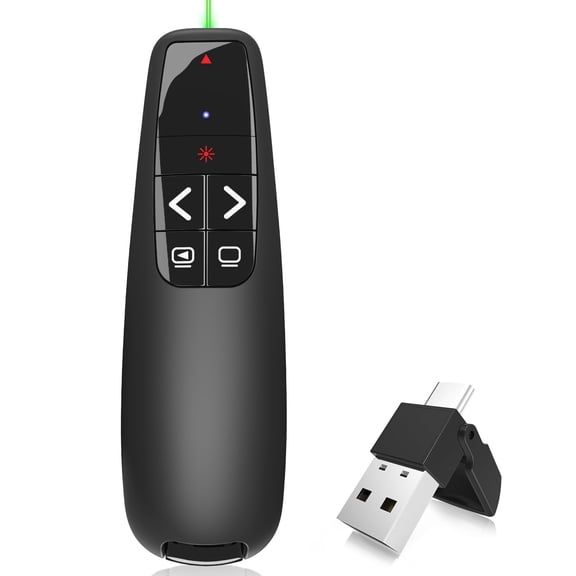 Wireless Presentation Clicker PPT Presenter Remote USB Type C Clicker with Green Light Laser Pointer Long Range PPT Control -Power Point Google Slide Advancer for Mac Laptop PC Computer Keynote