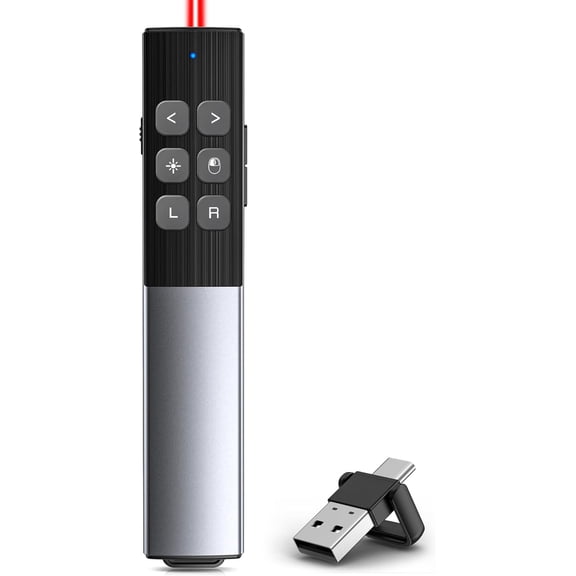 Wireless Presentation Clicker with Air Mouse, Gyro Volume & Ink Annotation Rechargeable Remote for PowerPoint/Keynote on Mac, PC, Laptop
