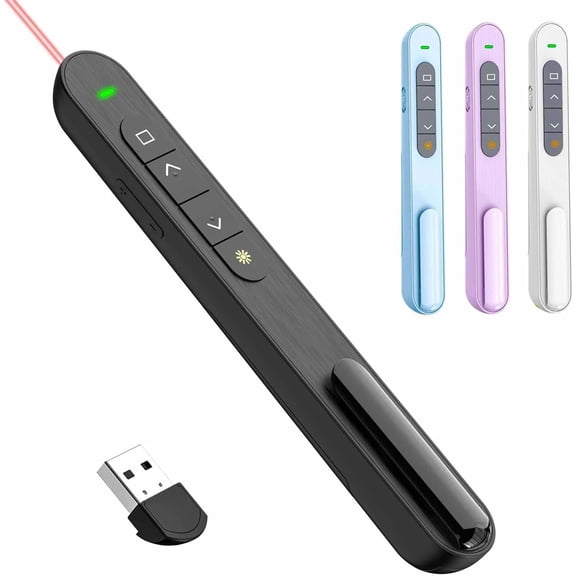 Wireless Presentation Clicker with Hyperlink & Volume Control 2.4GHz USB PowerPoint PPT Remote for Mac/PC/Android Red Laser, 328ft Range Plug & Play Slide Advancer