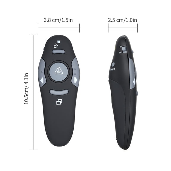 Wireless Presentation Remote Presenter Clicker with USB Receiver 2.4GHz Pointer for Powerpoint Slides 360 Degree Control 33 ft Range 4.1 x 1.5 in / 10.5 x 3.8 cm