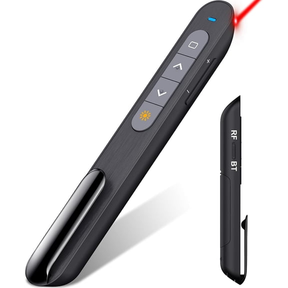 Wireless Presenter, 2.4GHz RF + Bluetooth Presentation Clicker, USB-A Receiver Slide Advancer for PowerPoint, Works with Mac/Windows/Laptops for Office Meetings & Classroom Teaching