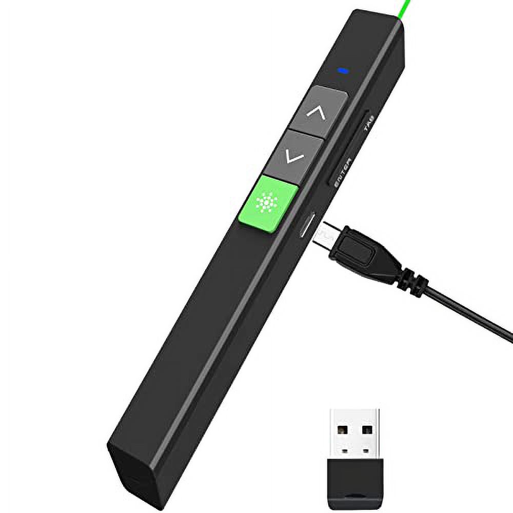 Wireless Presenter Clicker with Green Light, Rechargeable 330FT Office