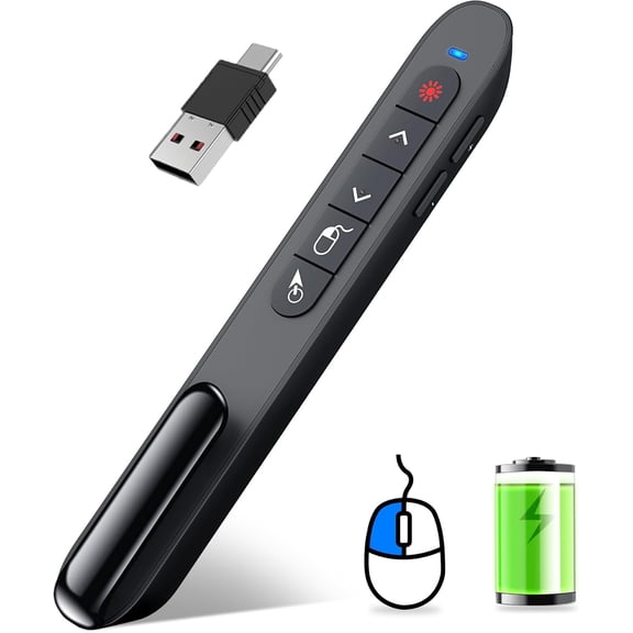 Wireless Presenter Remote with Air Mouse Control, Rechargeable USB A&C Presentation Clicker PPT Pointer RF 2.4GhZ PowerPoint Clicker Slide Advancer for Computer Laptop Mac