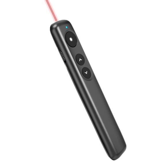 Wireless Presenter Remote, Presentation Clicker with Red Laser Pointer, PowerPoint Clicker, Slide Advancer, 2.4GHz, Plug & Play, Battery Operated, Hyperlink
