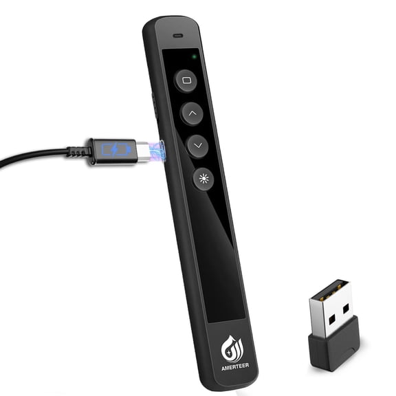 Wireless Presenter Remote with Laser Pointer 2.4GHz RF Control Rechargeable Battery Presentation Clicker
