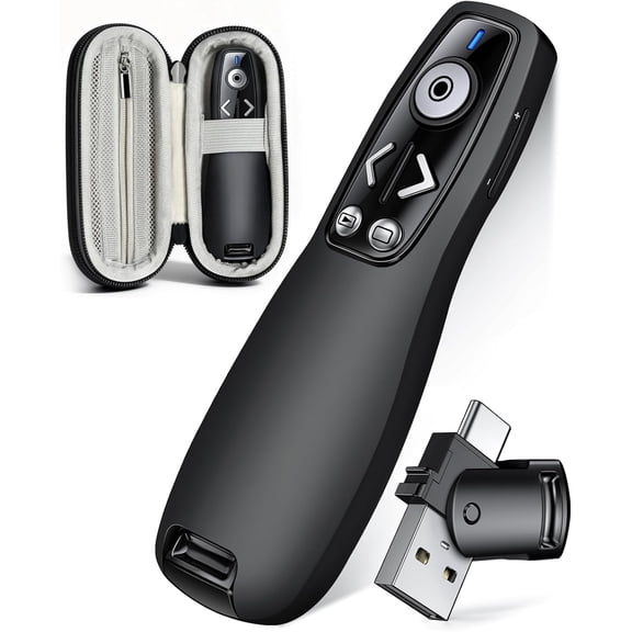 Wireless Presenter with Carry Case, Presentation Clicker with Protective Storage Bag, Presentation Remote for Powerpoint, Mac, Computer, Laptop