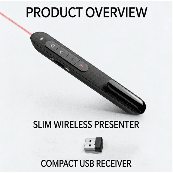 Wireless Presenter with Red Laser Pointer, 2.4GHz Presentation Remote Clicker for PowerPoint Keynote, Plug & Play Slide Advancer USB Page Turner