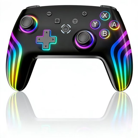 Wireless Pro Controller for N-Switch/Lite/OLED with Hall Triggers/Wakeup/7 Color RGB/Dual Vibration/6-Axis Gyros/Turbo, Compatible with PC/Android/iOS (Black)