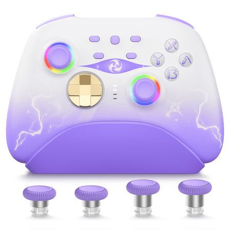 Wireless Pro Game Controller with Hall Effect Joysticks/Trigger & Charging Dock, Controllers for Nintendo Switch/PC/Steam/iPad/Mac/Tablet/Laptop, with RGB Light/Macro Keys/Turbo Button Purple