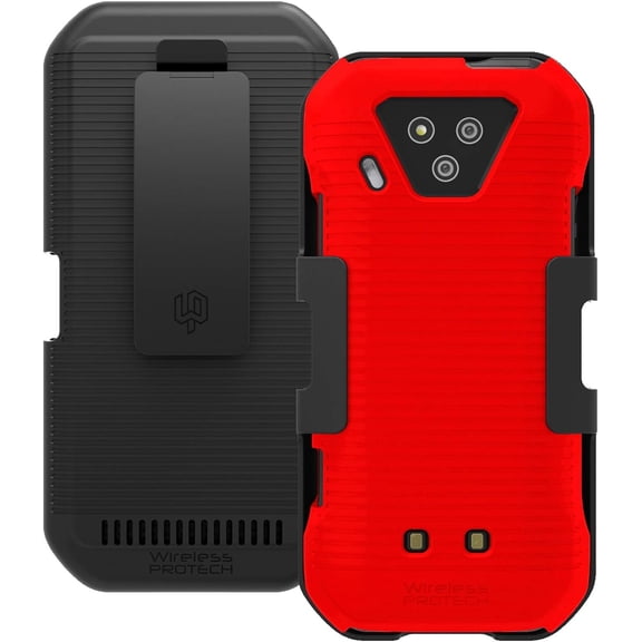 Wireless ProTech Case with Clip Compatible with Kyocera DuraForce Ultra 5G Phone Model E7110 (Verizon), Heavy Duty Rotating Belt Clip Holster and Durable Slim Case Combo (Red)