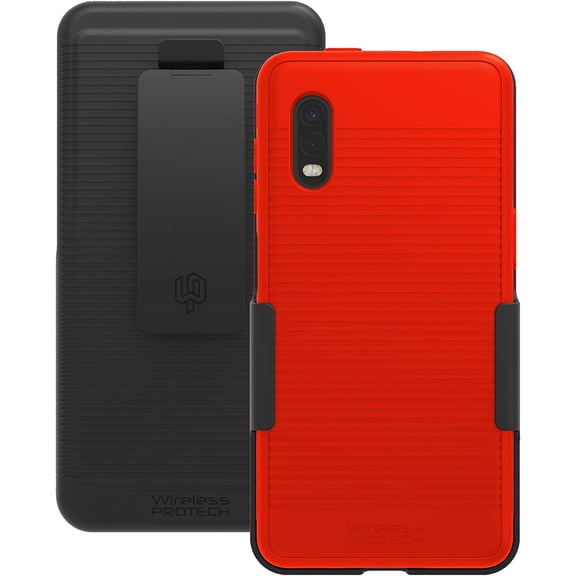 Wireless ProTech Case with Clip Compatible with Samsung Galaxy XCover Pro Phone Model SM-G715. Heavy Duty Rotating Belt Clip Holster and Durable Flexible Protective Case Combo (Red)