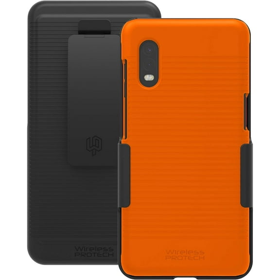 Wireless ProTech Case with Clip Compatible with Samsung Galaxy XCover Pro Phone Model SM-G715. Heavy Duty Rotating Belt Clip Holster and Durable Slim Case Combo (Orange)