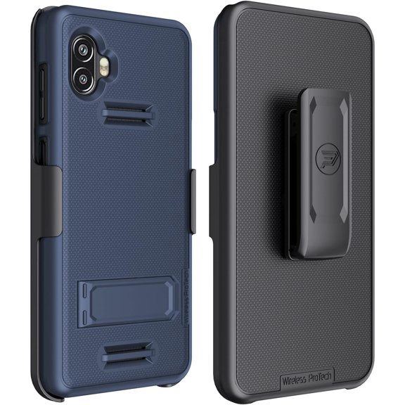 Wireless ProTech Case Compatible with Samsung Galaxy XCover6 Pro (SM-G736), Shell Case and Belt Clip Holster Combo with Kickstand and Screen Protector (Navy Blue)