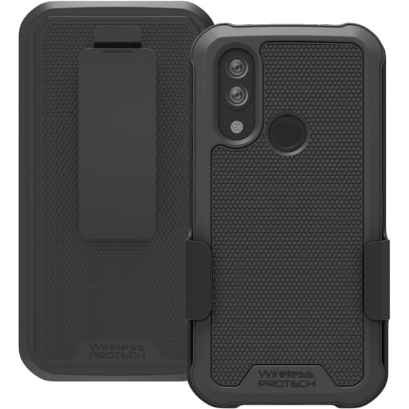 Wireless ProTech Case Compatible with CAT S62 PRO and CAT S62. Rotating Belt Clip Holster and Durable Flexible Protective Case Combo (Black)