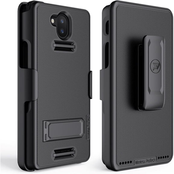 Wireless ProTech Case Compatible with Sonim XP10 (XP9900), Shell Case and Belt Clip Holster Combo with Kickstand and Screen Protector (Black)