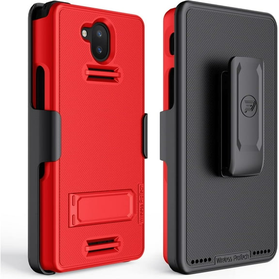 Wireless ProTech Case Compatible with Sonim XP10 (XP9900), Shell Case and Belt Clip Holster Combo with Kickstand and Screen Protector (Red)
