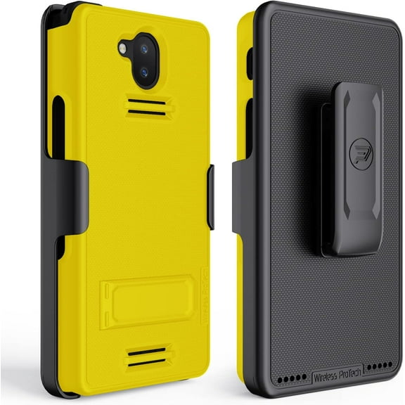 Wireless ProTech Case Compatible with Sonim XP10 (XP9900), Shell Case and Belt Clip Holster Combo with Kickstand and Screen Protector (Yellow)