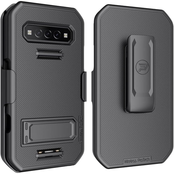 Wireless ProTech Case and Holster Combo Compatible with Kyocera DuraForce PRO 3 (E7200), Protective Case and Belt Clip Holster Combo with Kickstand (Black)