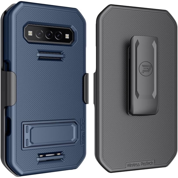 Wireless ProTech Case and Holster Combo Compatible with Kyocera DuraForce PRO 3 (E7200), Protective Case and Belt Clip Holster Combo with Kickstand and Screen Protector (Navy Blue)