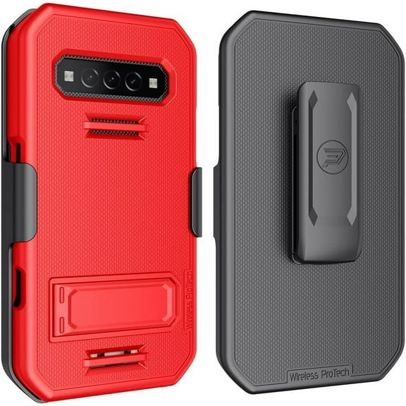 Wireless ProTech Case and Holster Combo Compatible with Kyocera DuraForce PRO 3 (E7200), Protective Case and Belt Clip Holster Combo with Kickstand and Screen Protector (Red)