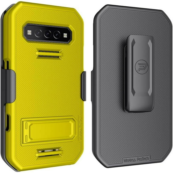 Wireless ProTech Case and Holster Combo Compatible with Kyocera DuraForce PRO 3 (E7200), Protective Case and Belt Clip Holster Combo with Kickstand and Screen Protector (Yellow)