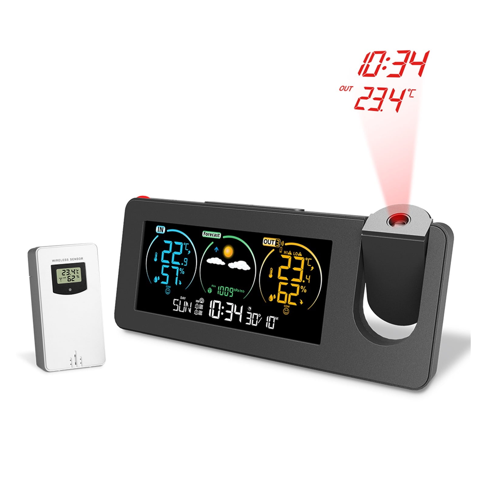 Wireless Projection Weather Station, Digital Color Screen Forecast Clock