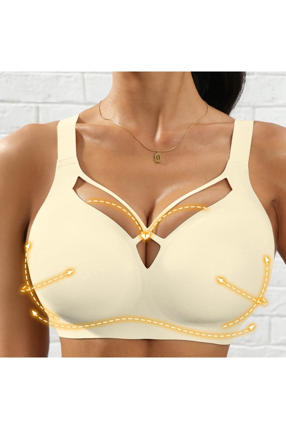 Wireless Push Up Bra with Cross Over Cut Out V-Neck Front Closure Seamless Comfort Bra Padded Jelly Bralette White M