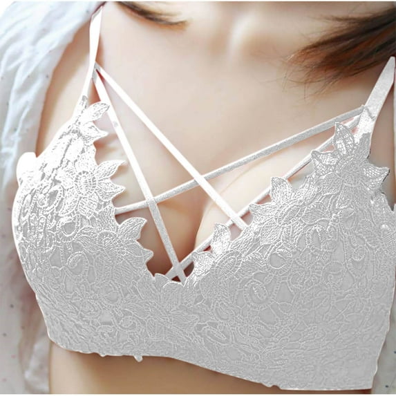 Wireless Push Up Bras for Women - Fashion Women Solid Color Steel Rings Lace Pad Gathering Camisole integrated Type Daily Bra - White