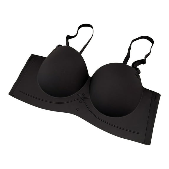 Wireless Push up Bras Women Back-Smoothing Bra Feature V-Neck Wire-Free Bra Style W-484 Hook and Eye Closure Wireless Bra Black S