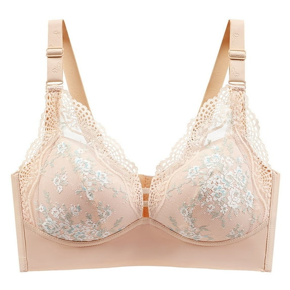 Wireless Push up Bras Women Padded Bra Feature V-Neck Bralette Bra Style W-1690 Khaki 3XL