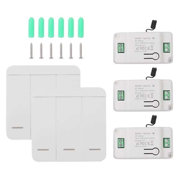 Wireless RF Light Switch Remote Control Kit, 3-Gang Smart Wall Switches And 3 for Mini Receivers, 433MHz Long Distance On/Off Control For Indoor Or Outdoor Lighting Without Rewiring
