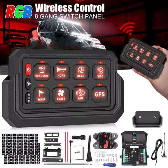 Wireless RGB 8 Gang Switch Panel 265 Ft Circuit Control Relay System Switch
