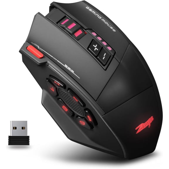 Wireless RGB Gaming Mouse, 2.4G Bluetooth Dual Mode Mouse with 24000 DPI PMW-3311 Sensor, 13 Macro Programmable Buttons, 50Hr Rechargeable Ergonomic Mouse for PC Laptop FPS MOBA (Black)