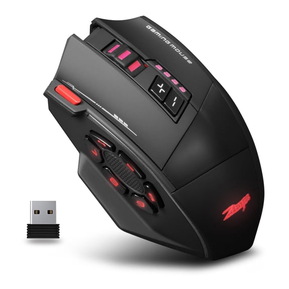 Wireless RGB Gaming Mouse, Dual Mode Bluetooth Mouse Up to 24000 DPI, PMW3311 Optical, 13 Macro Programmable Buttons, 50Hr Battery, Comfort Grip for PC Laptop MOBA FPS Black