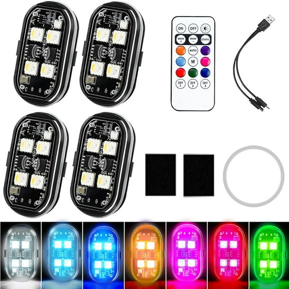 Wireless RGB LED Lights with Remote Control,High Brightness Strobe Light,8 Colors,10 Flash Mode,USB Charging for Drone Car Motorcycle Bike