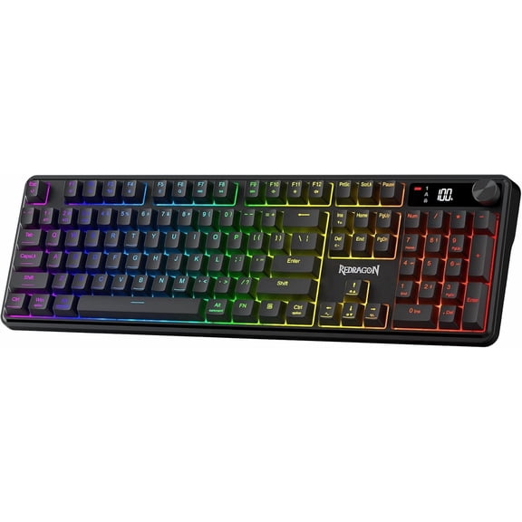 Wireless RGB Membrane Gaming Keyboard REDRAGON K526WL, LED Screen & Knob, Anti-Ghosting Keys, Mechanical Design, 104 Keys, RGB Backlighting, Compatible with: Windows XP/Vista/7/8/10/Mac, Black