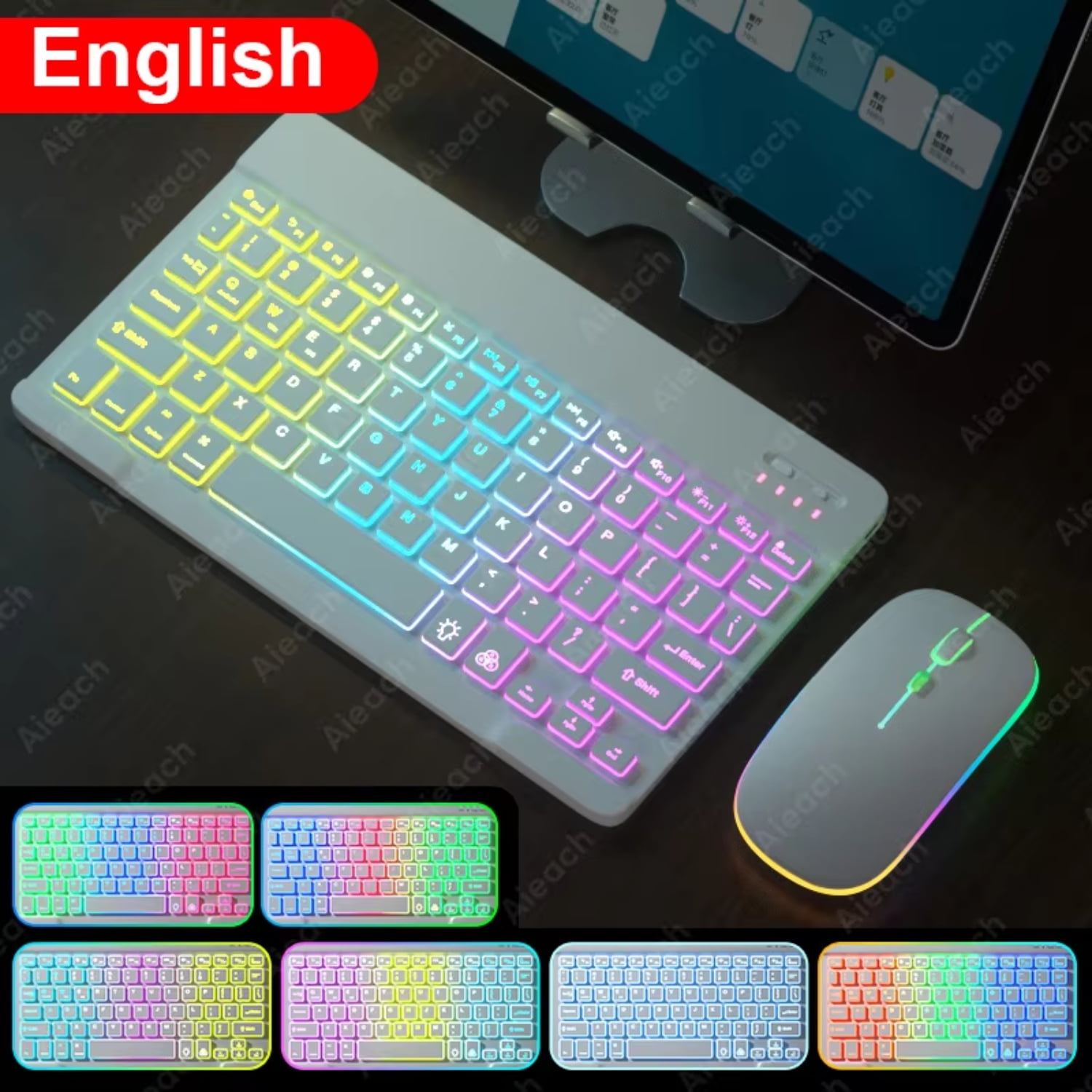 Wireless Rainbow Backlit Keyboard for Android and iOS Tablets