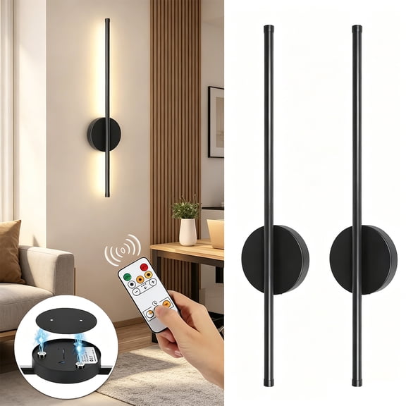 Wireless Rechargeable Linear LED Wall Sconces, Battery Operated Wall Light w/ Remote & Touch Control, 3 Color Temperature Stepless Dimmable Magnetic Detachable Wall Mount Lamp for Bedroom Living Room