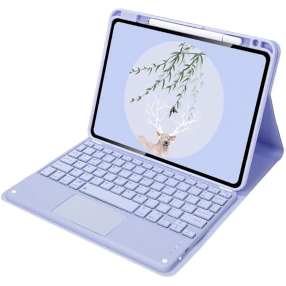 Wireless Rechargeable Trackpad Keyboard Cover for iPad 10.2 (7/8/9 Gen), Air 3 & Pro 10.5, Folio Stand Case,Purple