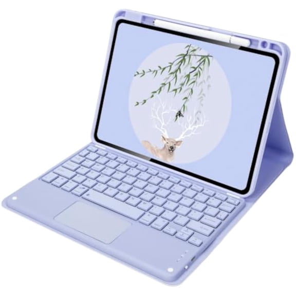 Wireless Rechargeable Trackpad Keyboard Cover for iPad 10.2 (7/8/9 Gen), Air 3 & Pro 10.5, Folio Stand Case,Purple