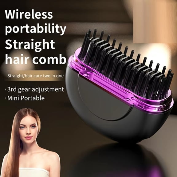 Wireless Rechargeable Travel-Friendly Portable Ionic Hair and Beard Straightener Brush,Mini Hair Styler