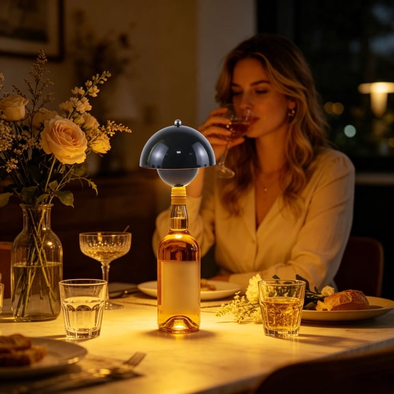 Wireless Rechargeable Bottle Lamp, Mushroom Shaped LED Night Light With 3 Color Modes, Dimmable Bottle Stopper Light For Home Bar Dining Decor(Black)