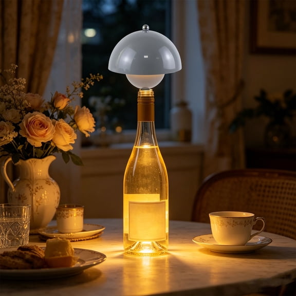Wireless Rechargeable Bottle Lamp, Mushroom Shaped LED Night Light With 3 Color Modes, Dimmable Bottle Stopper Light For Home Bar Dining Decor(Grey)